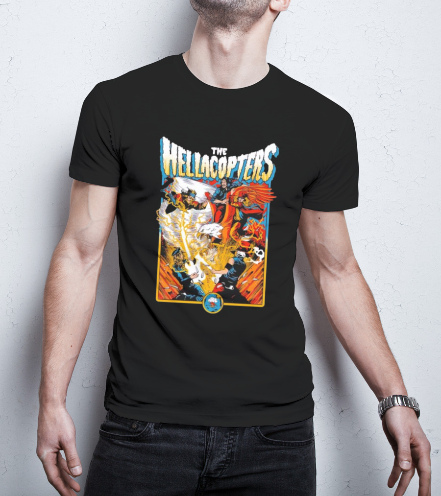 The Hellacopters Superhero Comic Rock Battle Machado T-Shirt