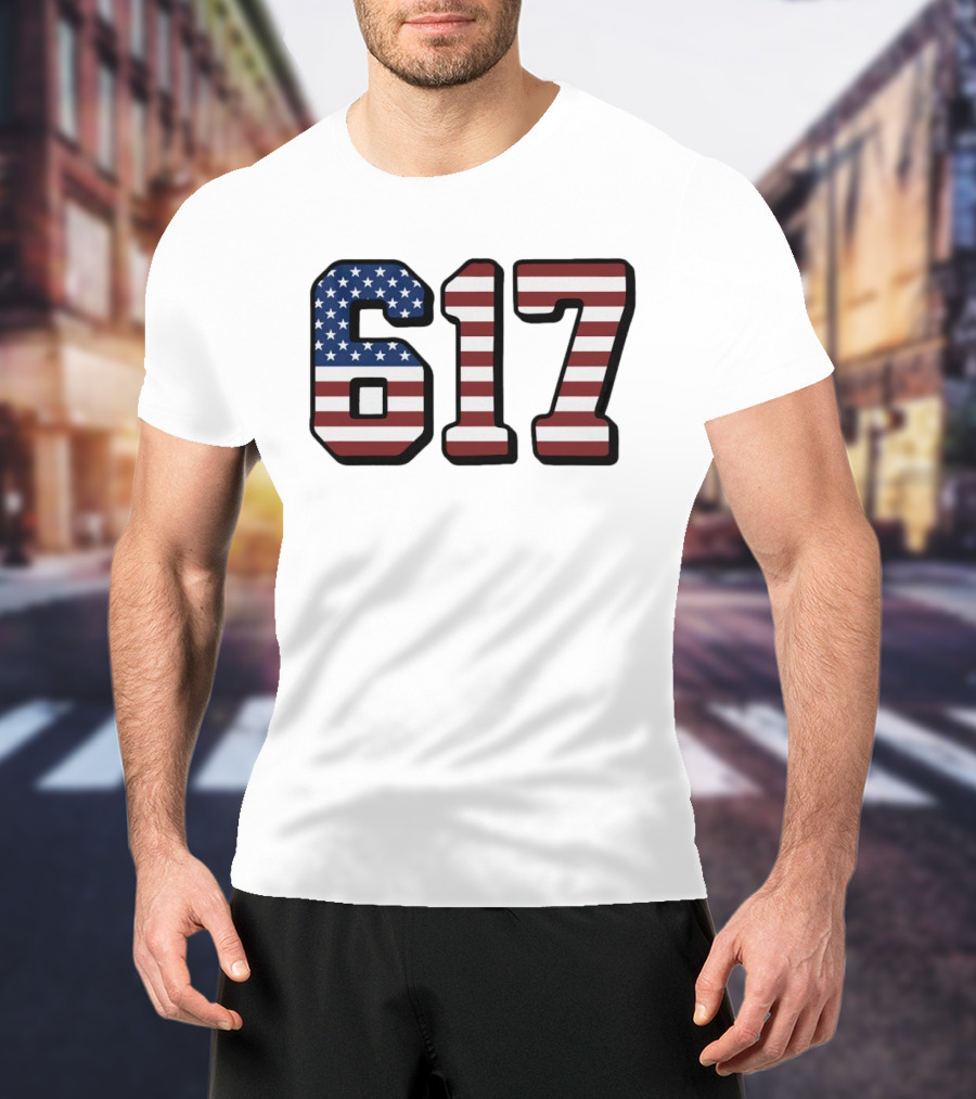 Boston 617 USA Flag T-Shirt
