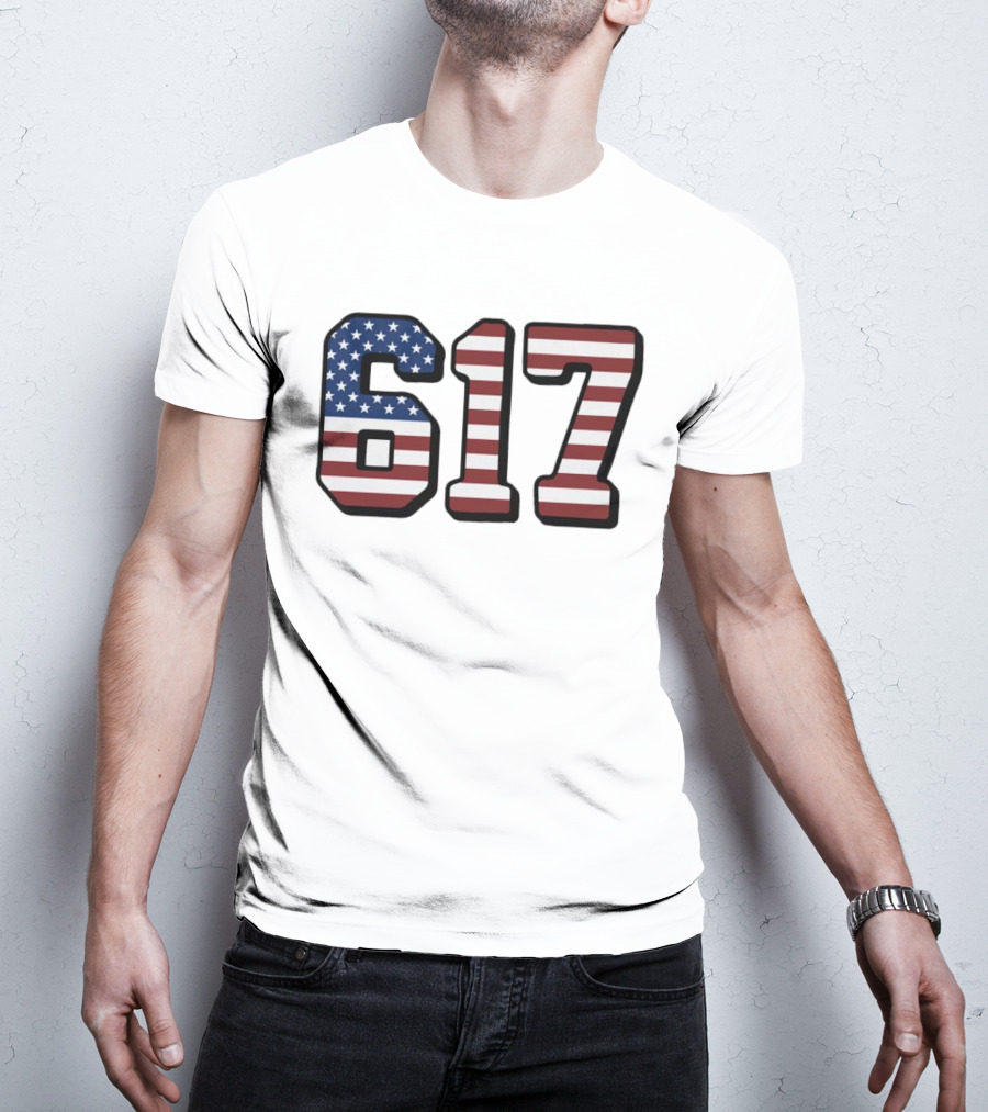 Boston 617 USA Flag T-Shirt
