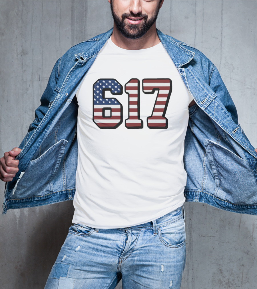 Boston 617 USA Flag T-Shirt