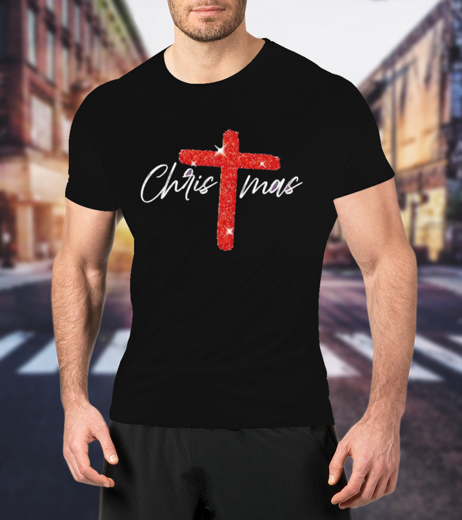 Christmas Crucifix Sparkle T-Shirt
