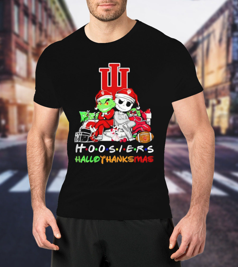 Hoosiers Grinch And Jack Skellington HalloThanksMas T-Shirt