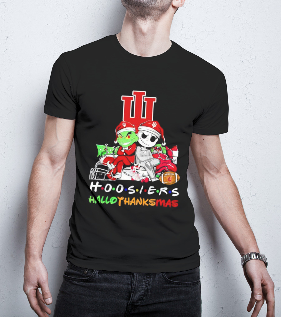 Hoosiers Grinch And Jack Skellington HalloThanksMas T-Shirt