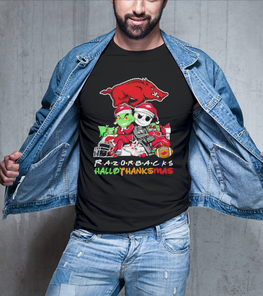 Razorbacks Grinch Jack Skellington Friends HalloThanksMas T-Shirt