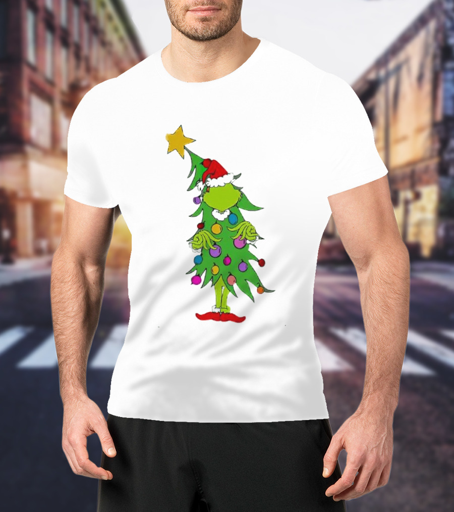 Grinch Christmas Tree Costume With Star And Ornaments T-Shirt