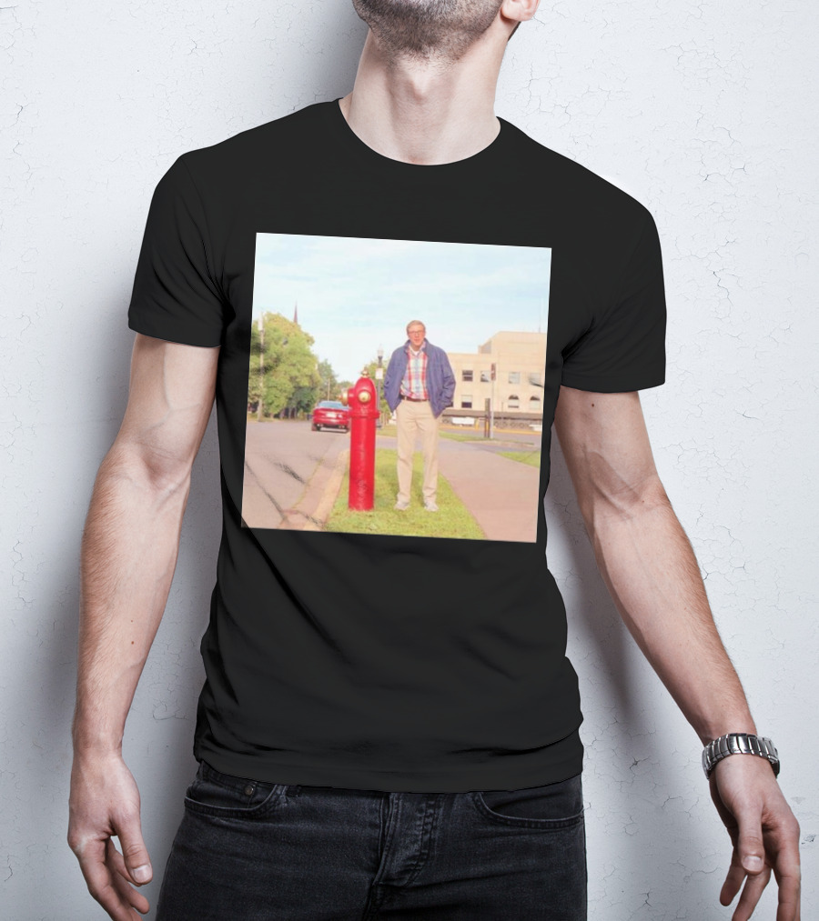Joe Pera Next To Red Fire Hydrant On Street With Red Car In Background T-Shirt