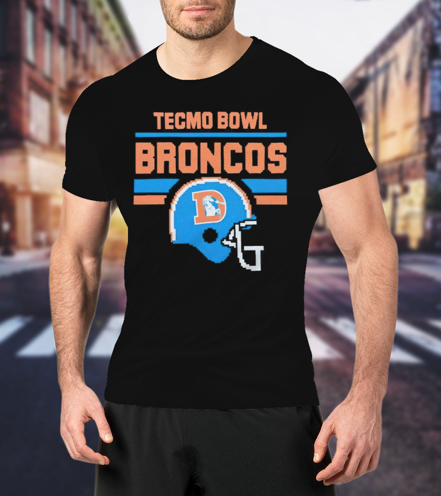 Tecmo Bowl Denver Broncos Retro Helmet Pixel T-Shirt