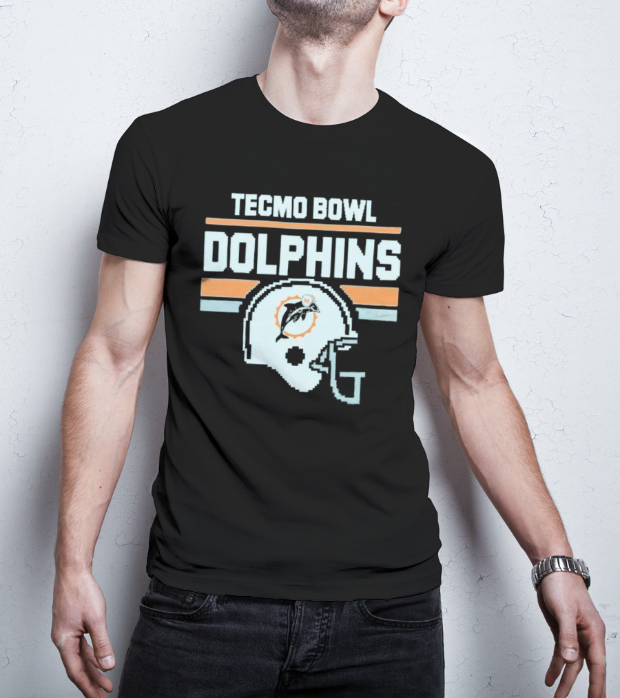 Tecmo Bowl Dolphins Retro Miami Football Helmet T-Shirt