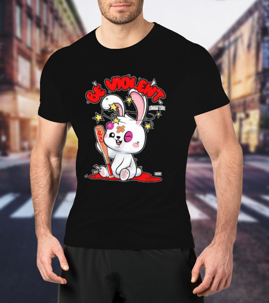 Blackpool Combat Club Be Violent Bunny With Bat And Stars T-Shirt