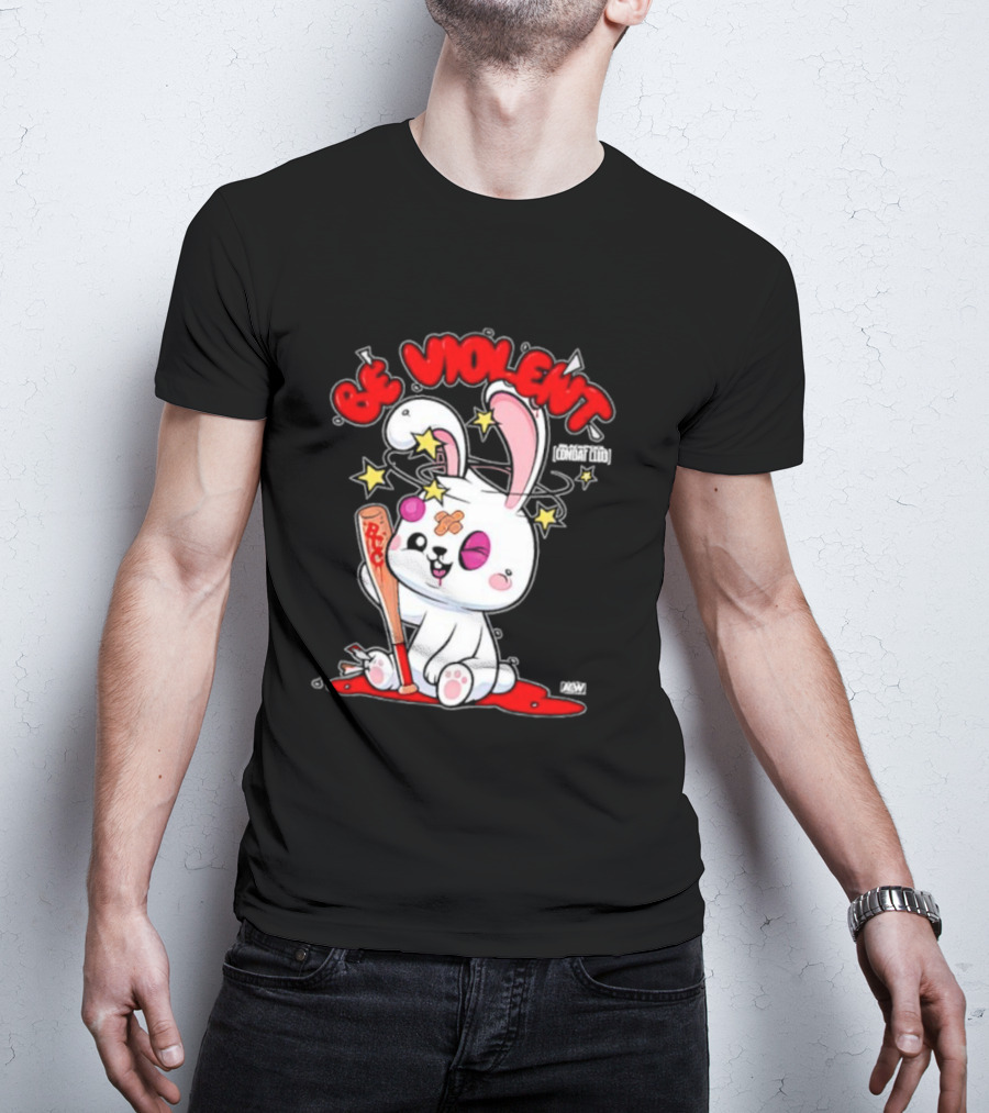 Blackpool Combat Club Be Violent Bunny With Bat And Stars T-Shirt