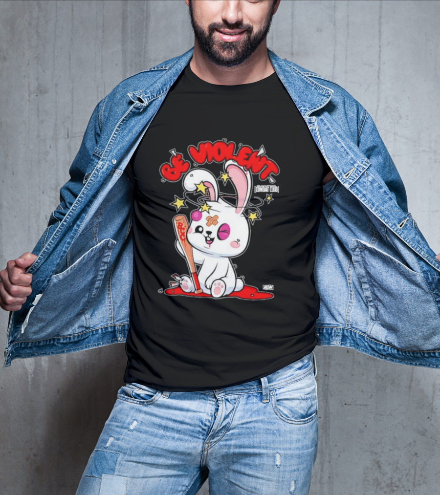 Blackpool Combat Club Be Violent Bunny With Bat And Stars T-Shirt