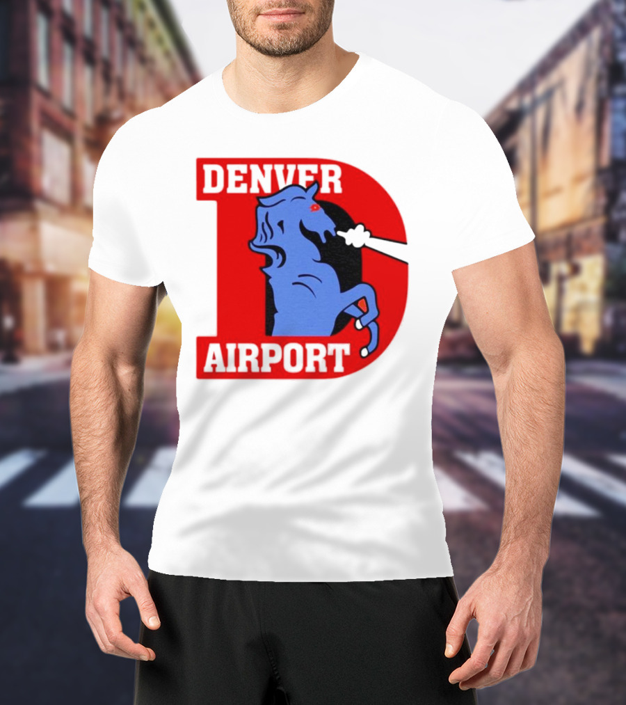 Denver Airport Blue Mustang Icon With Red Letter D T-Shirt
