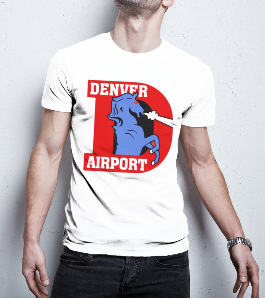 Denver Airport Blue Mustang Icon With Red Letter D T-Shirt