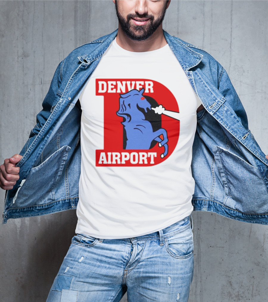Denver Airport Blue Mustang Icon With Red Letter D T-Shirt