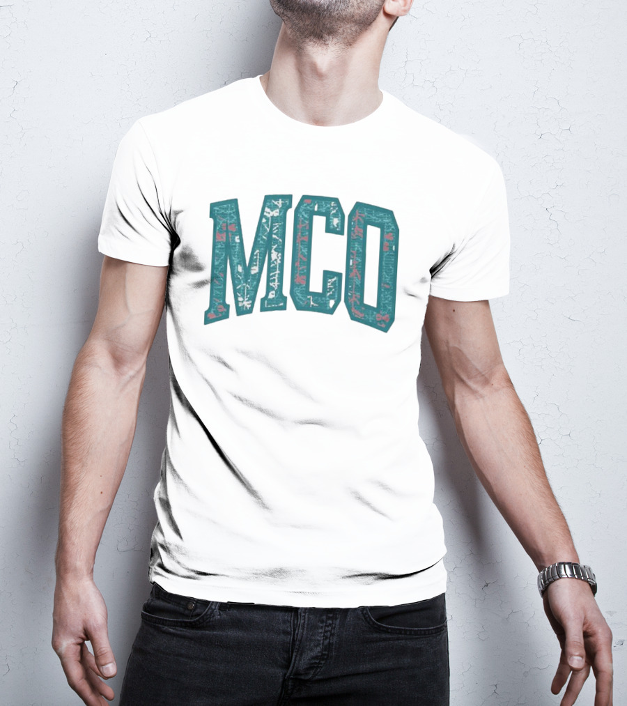 MCO Magic Carpet Oasis Vintage Teal Textured Letters T-Shirt