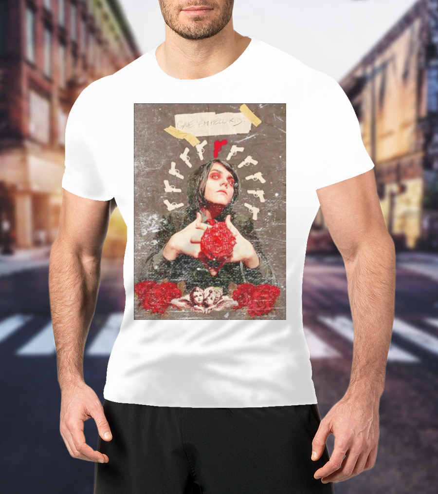 MCR Gerard Way Guns Angel Roses Give 'Em Hell Kid T-Shirt