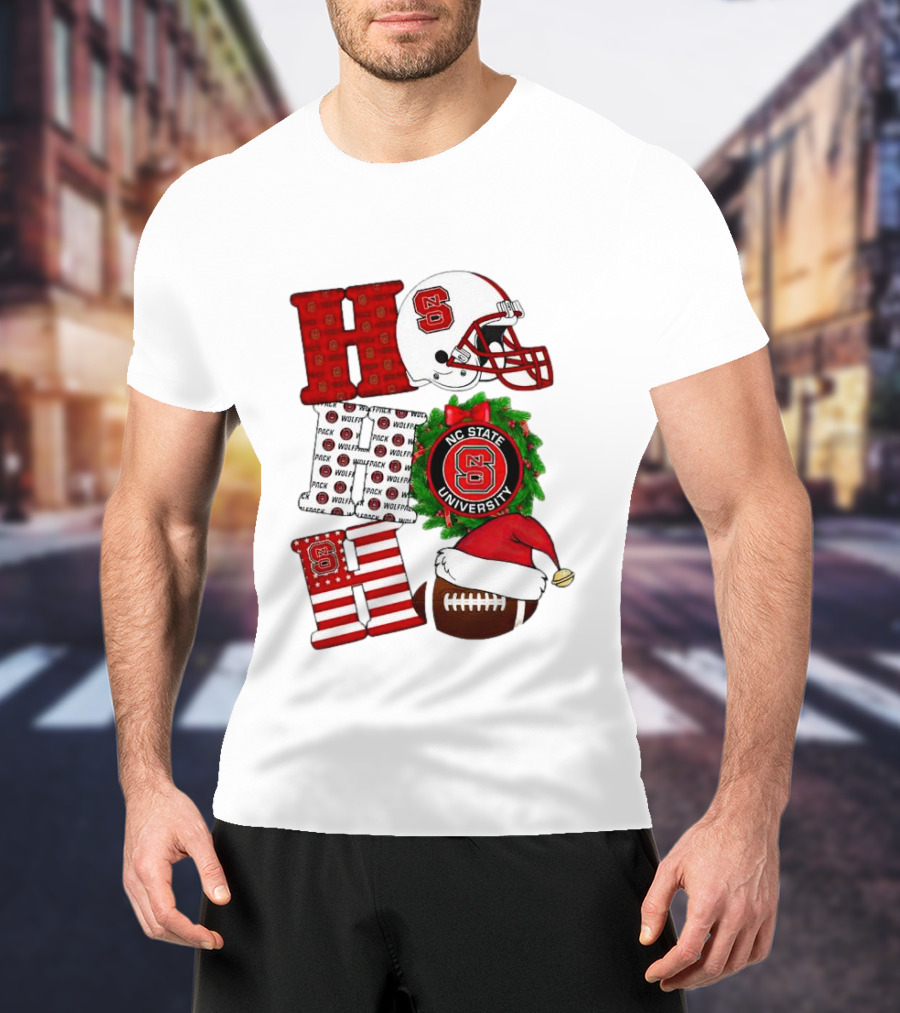 NC State Wolfpack University Christmas Football Helmet Text T-Shirt