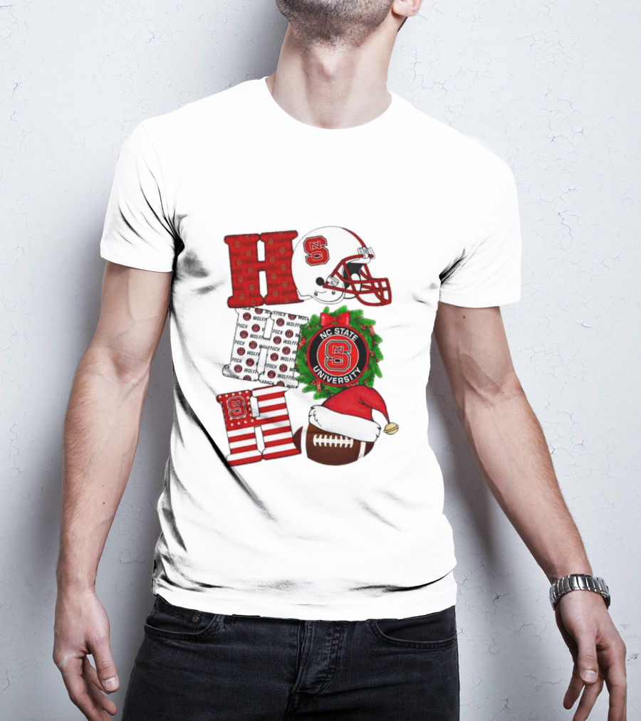 NC State Wolfpack University Christmas Football Helmet Text T-Shirt