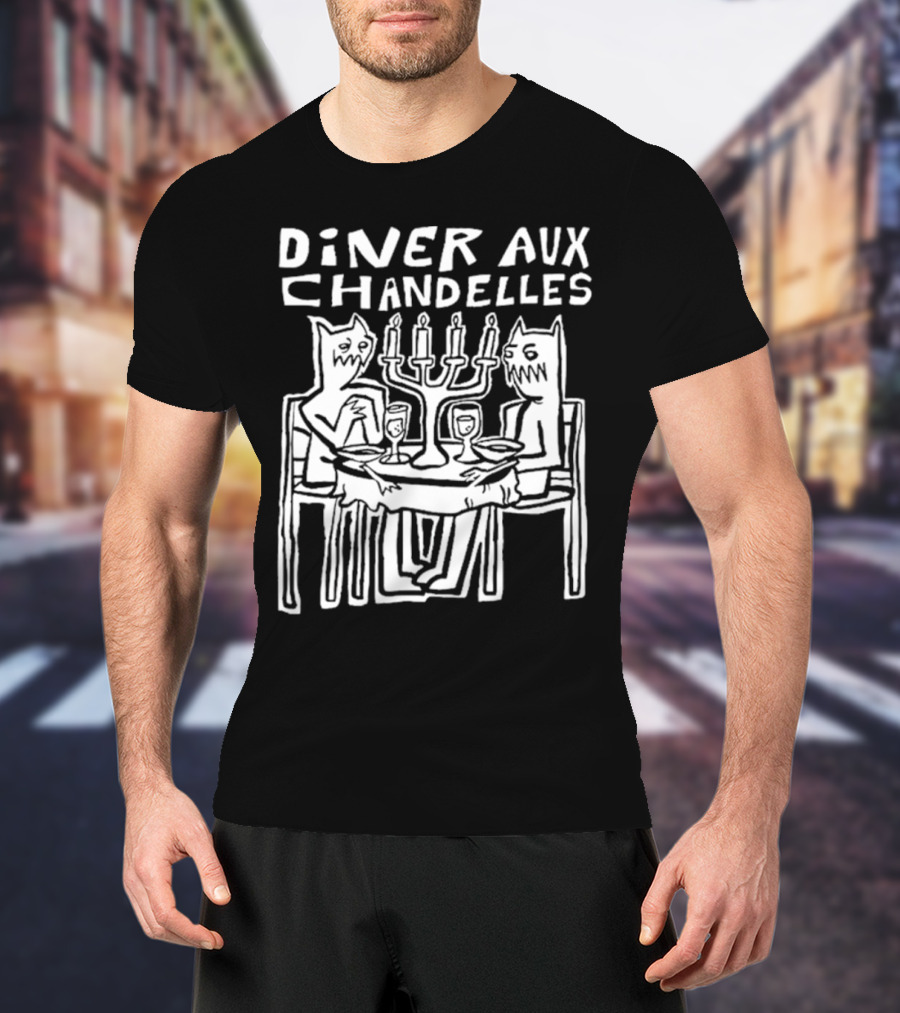 DINER AUX CHANDELLES DINNER MONSTERS CANDLELIGHT WOODCUT T-Shirt