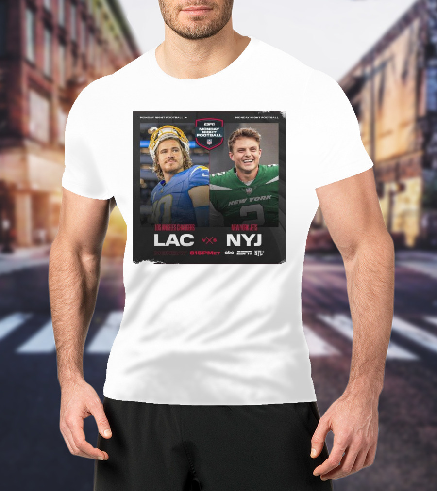 Justin Herbert Vs Zach Wilson Los Angeles Chargers Vs New York Jets ESPN Monday Night Football LAC Vs NYJ NFL 8:15 PM ET T-Shirt