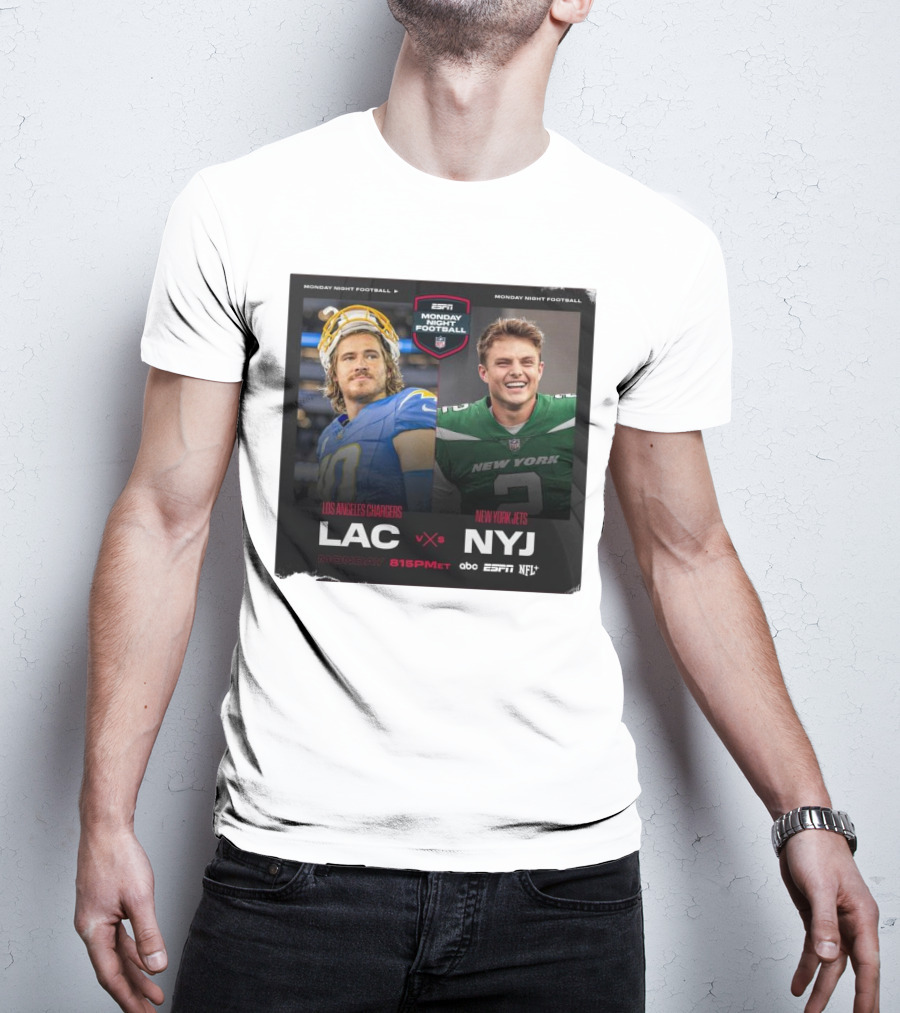 Justin Herbert Vs Zach Wilson Los Angeles Chargers Vs New York Jets ESPN Monday Night Football LAC Vs NYJ NFL 8:15 PM ET T-Shirt