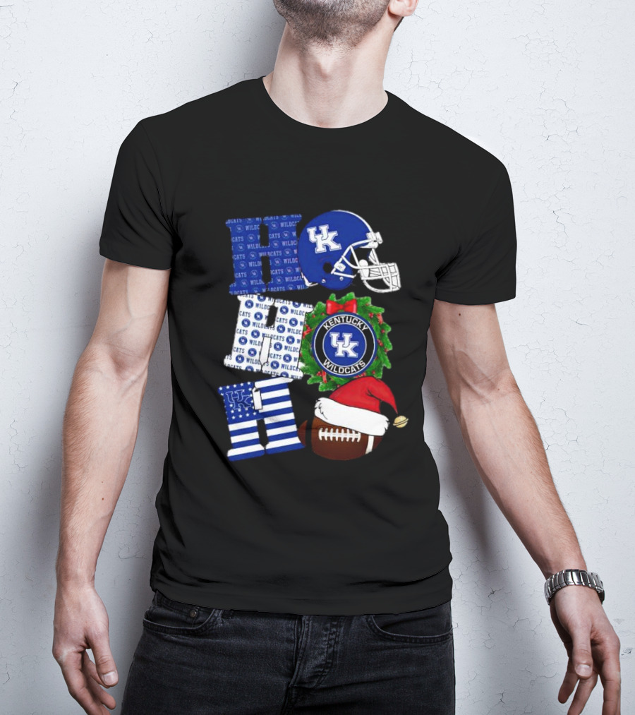 Kentucky Wildcats Ho Ho Ho Football Helmet Wreath Christmas T-Shirt