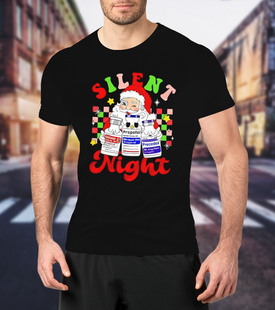 Silent Night ICU Nurse Christmas Santa Helpers T-Shirt