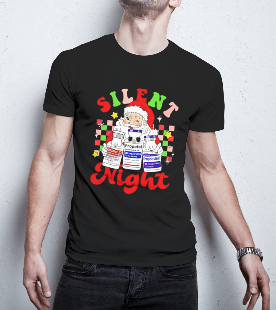 Silent Night ICU Nurse Christmas Santa Helpers T-Shirt