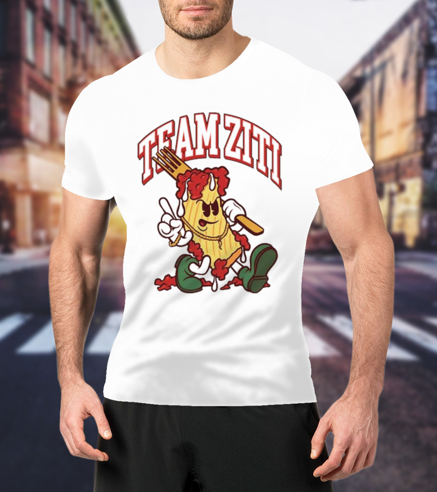 Team Ziti Pasta Character With Fork And Sauce T-Shirt