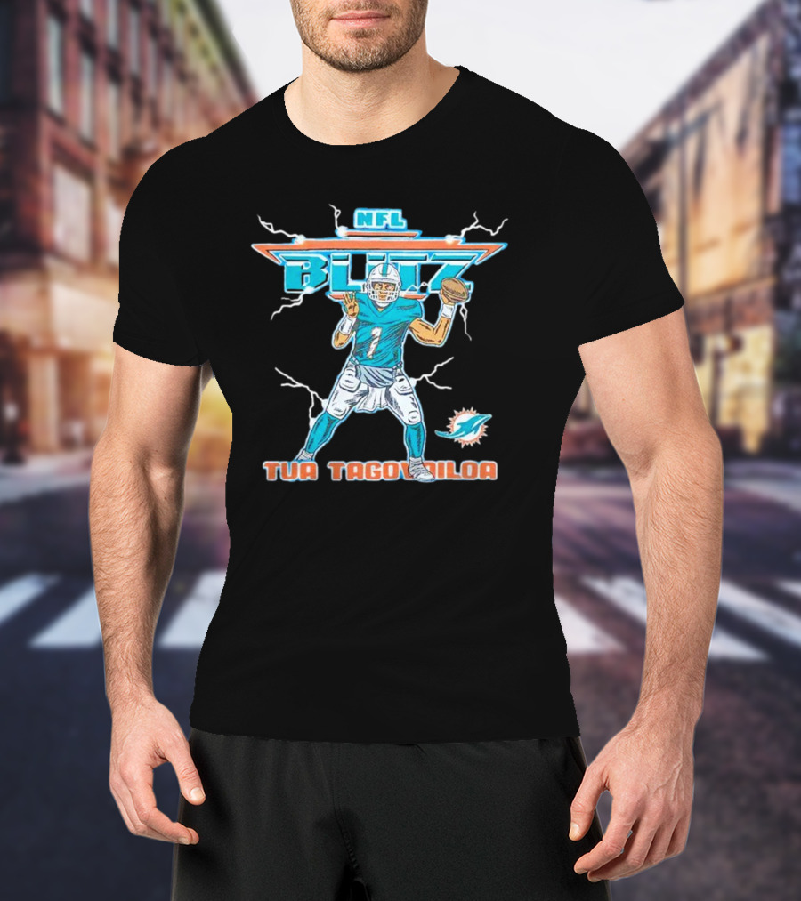 Tua Tagovailoa Miami Dolphins NFL Blitz Football T-Shirt