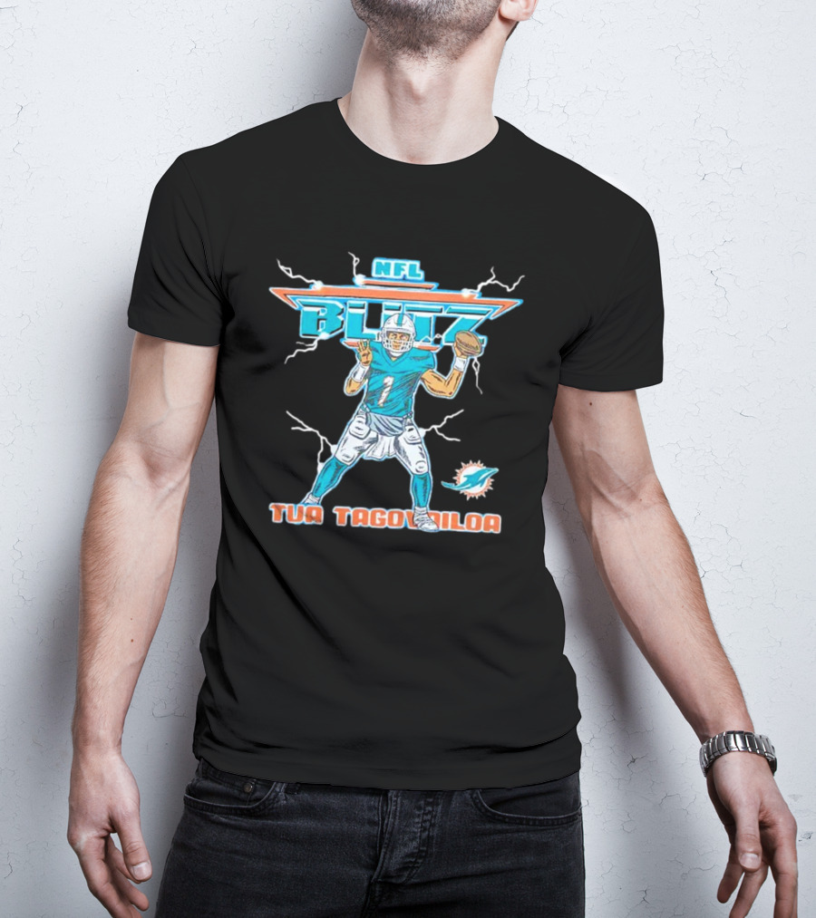 Tua Tagovailoa Miami Dolphins NFL Blitz Football T-Shirt