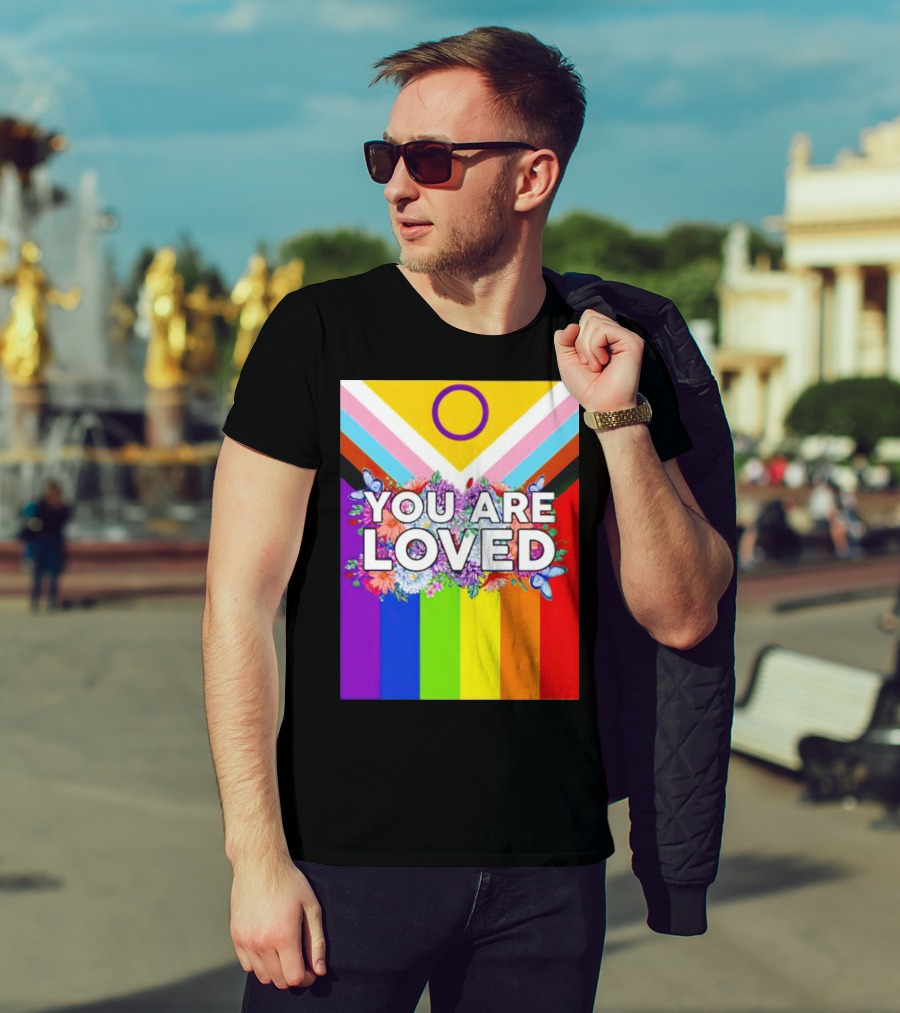 You Are Loved Pride Flag Flowers And Butterflies T-Shirt