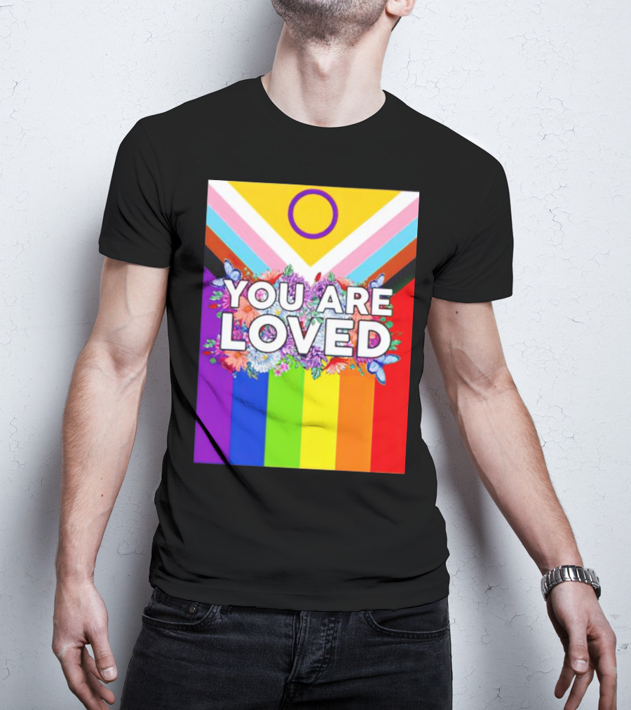 You Are Loved Pride Flag Flowers And Butterflies T-Shirt