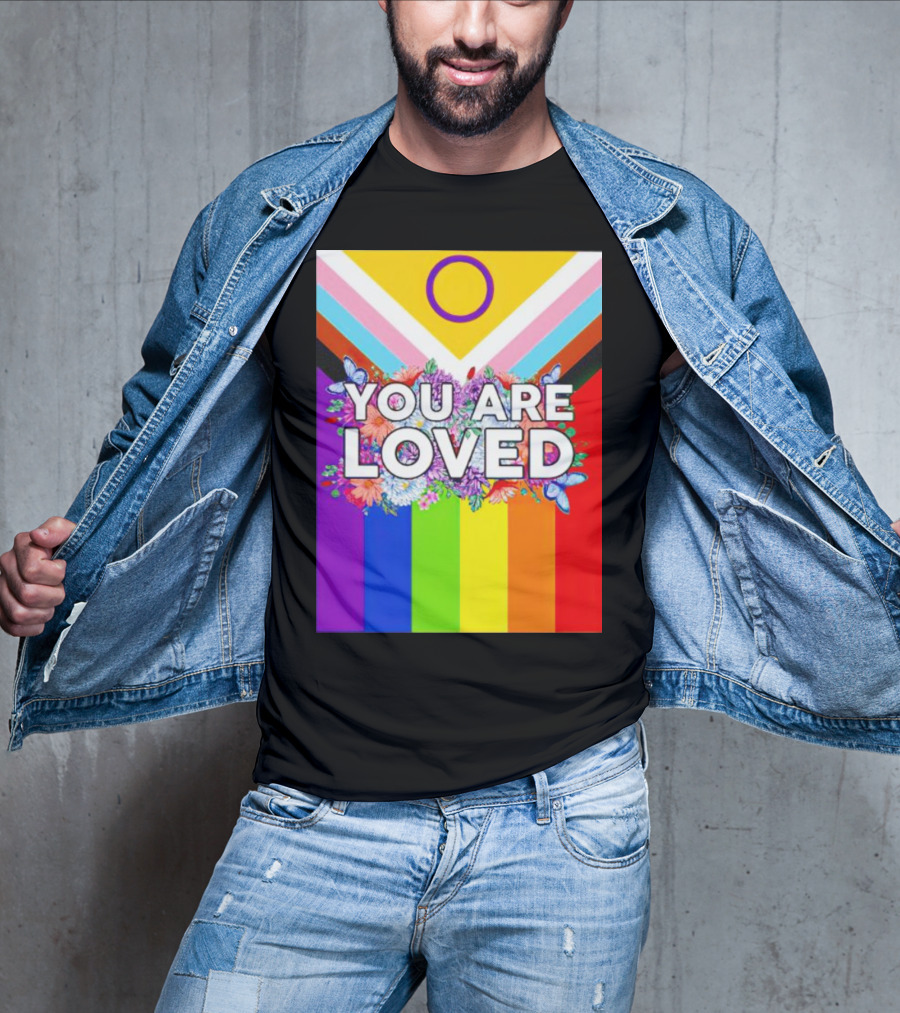 You Are Loved Pride Flag Flowers And Butterflies T-Shirt