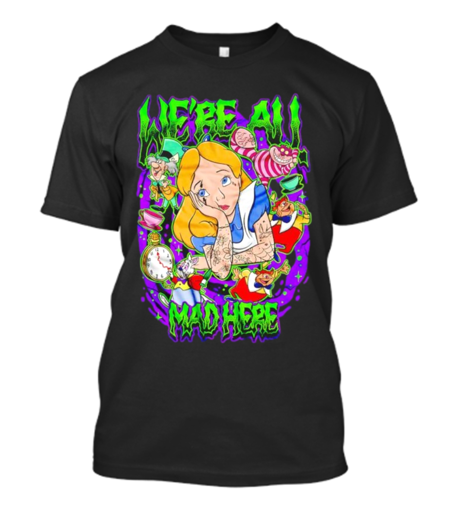 We're All Mad Here Alice Adventures In Wonderland Cheshire Cat And Mad Hatter T-Shirt