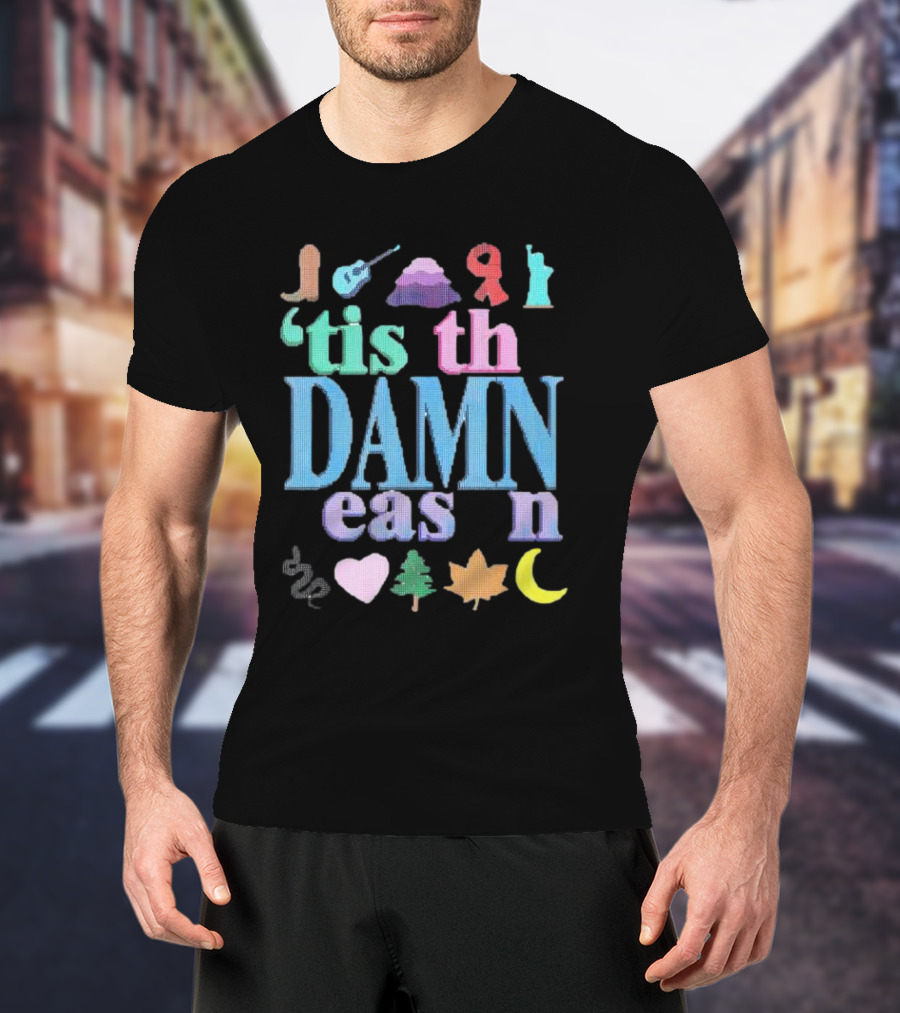 Christmas ’tis The Damn Season Colorful Icons And Symbols T-Shirt