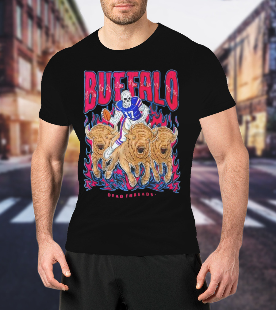 Buffalo Football Dead Threads Skeleton Quarterback Riding Buffalos T-Shirt