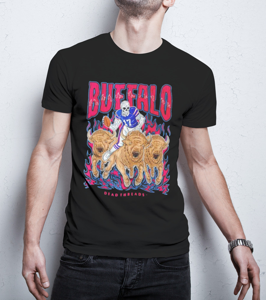 Buffalo Football Dead Threads Skeleton Quarterback Riding Buffalos T-Shirt
