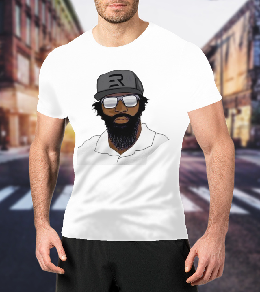 Geno Stone Wearing Ed Reed Illustration With ER Hat T-Shirt