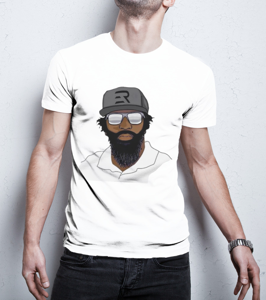 Geno Stone Wearing Ed Reed Illustration With ER Hat T-Shirt