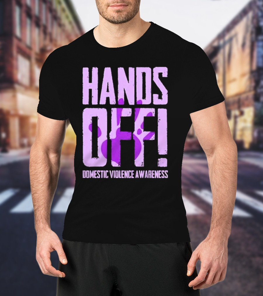 HANDS OFF DOMESTIC VIOLENCE AWARENESS PURPLE HANDPRINT T-Shirt