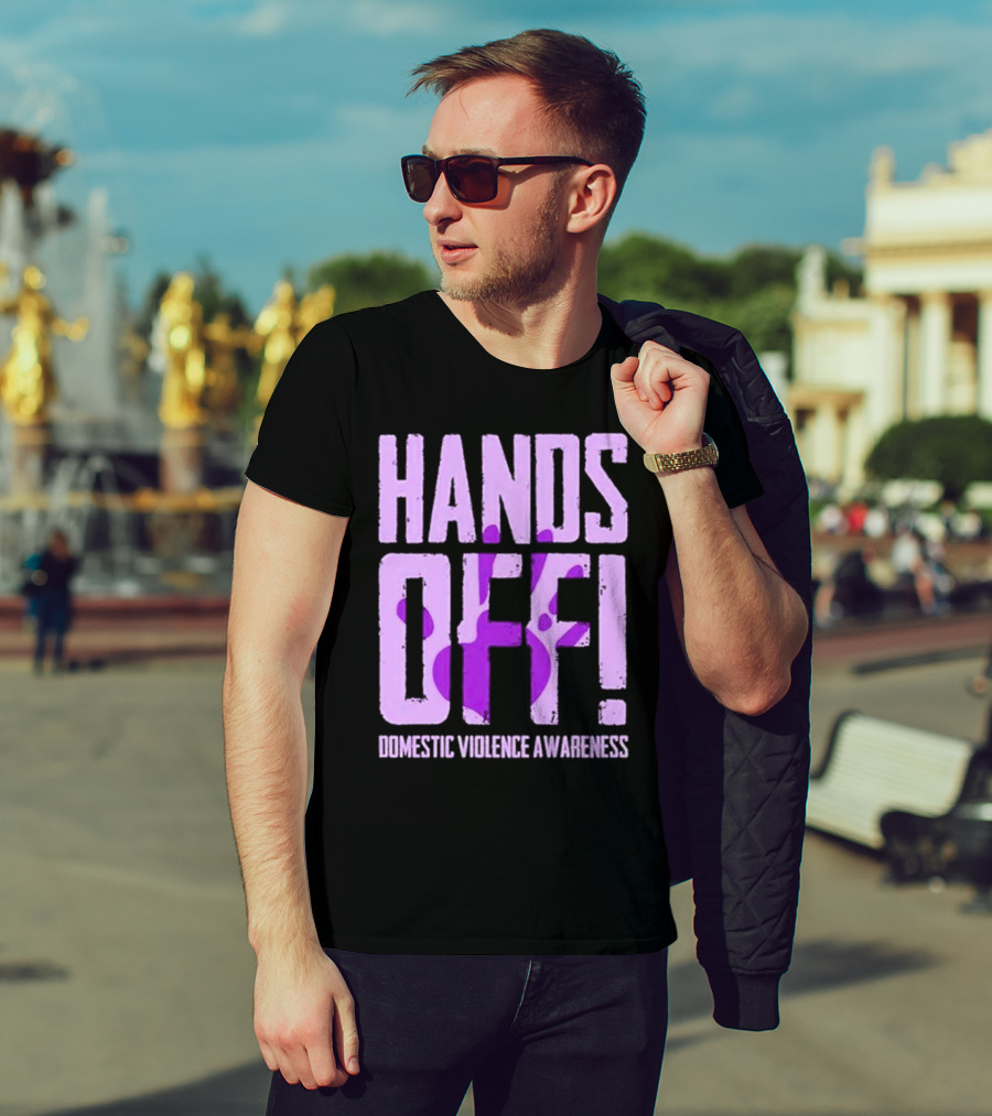 HANDS OFF DOMESTIC VIOLENCE AWARENESS PURPLE HANDPRINT T-Shirt
