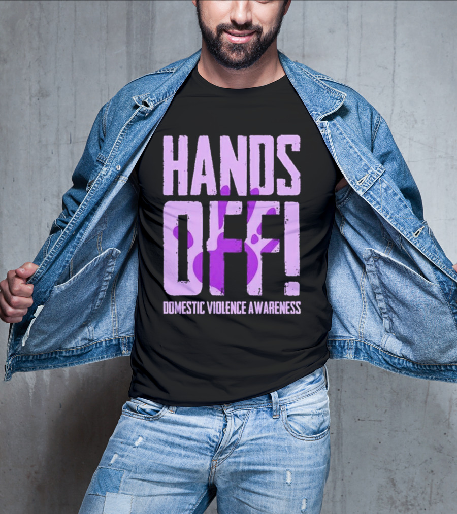 HANDS OFF DOMESTIC VIOLENCE AWARENESS PURPLE HANDPRINT T-Shirt