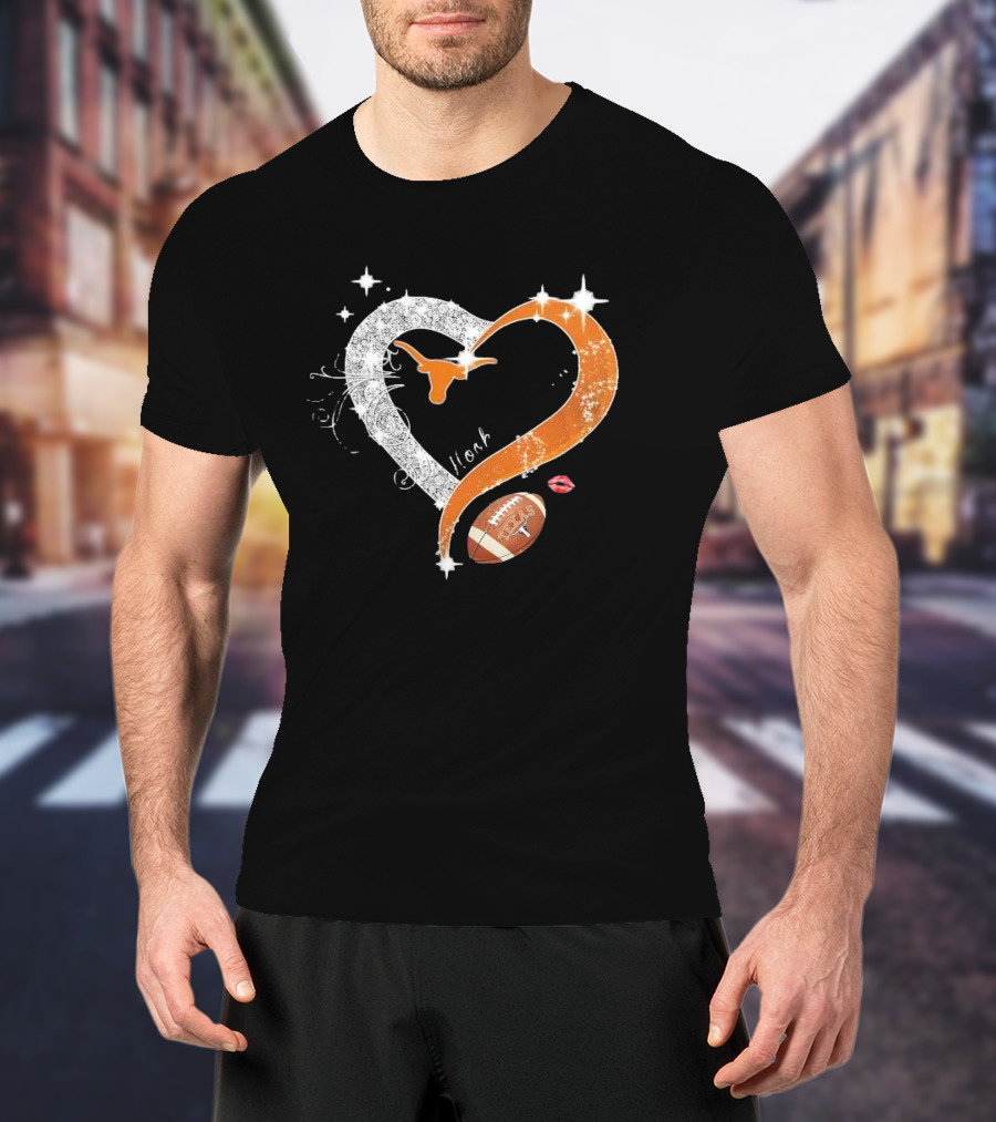 Hook ’em Texas Longhorns Sparkling Heart Football T-Shirt