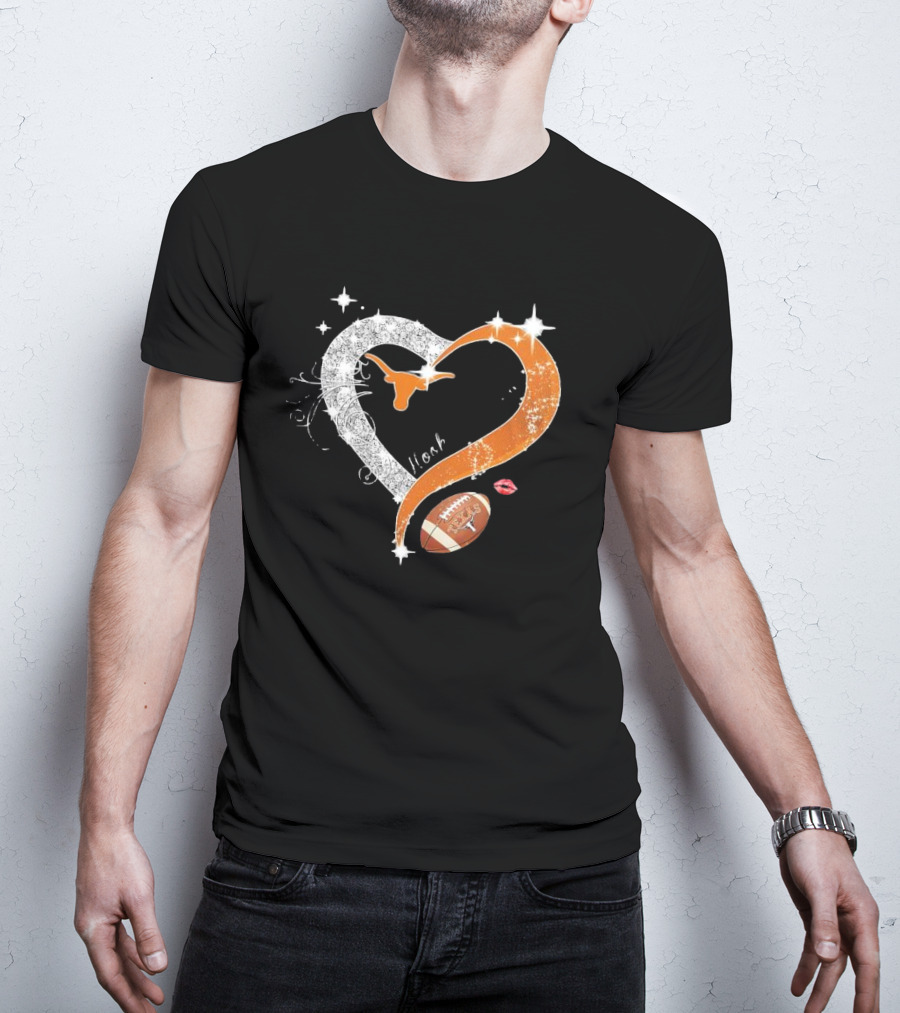 Hook ’em Texas Longhorns Sparkling Heart Football T-Shirt