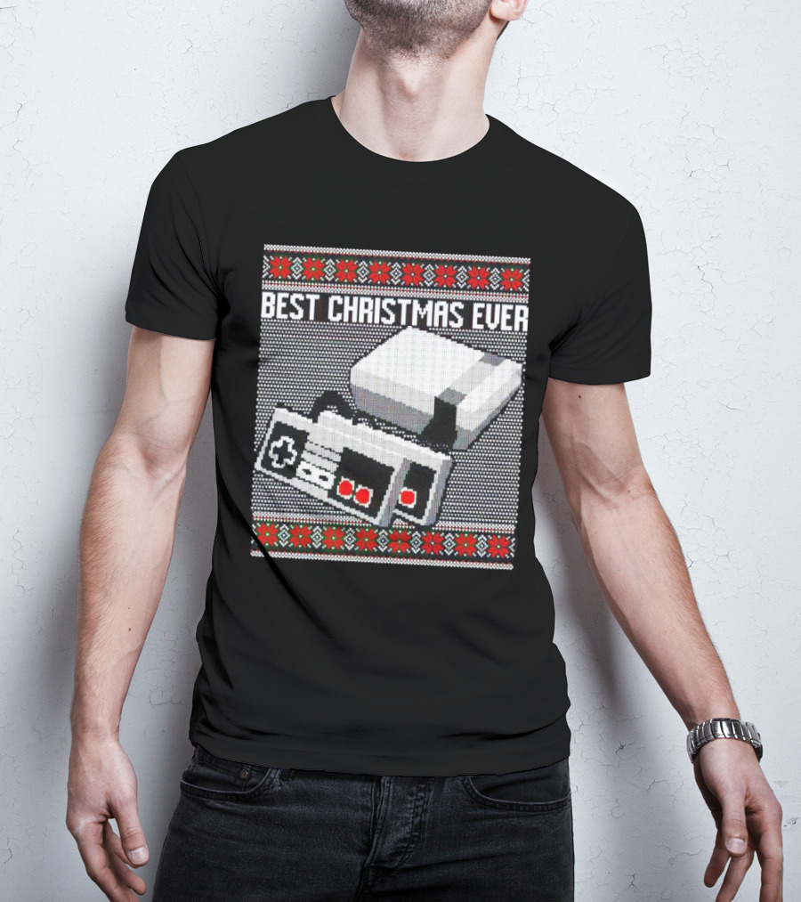 Nintendo NES Console Pixel Art Best Christmas Ever Retro Gaming Holiday T-Shirt