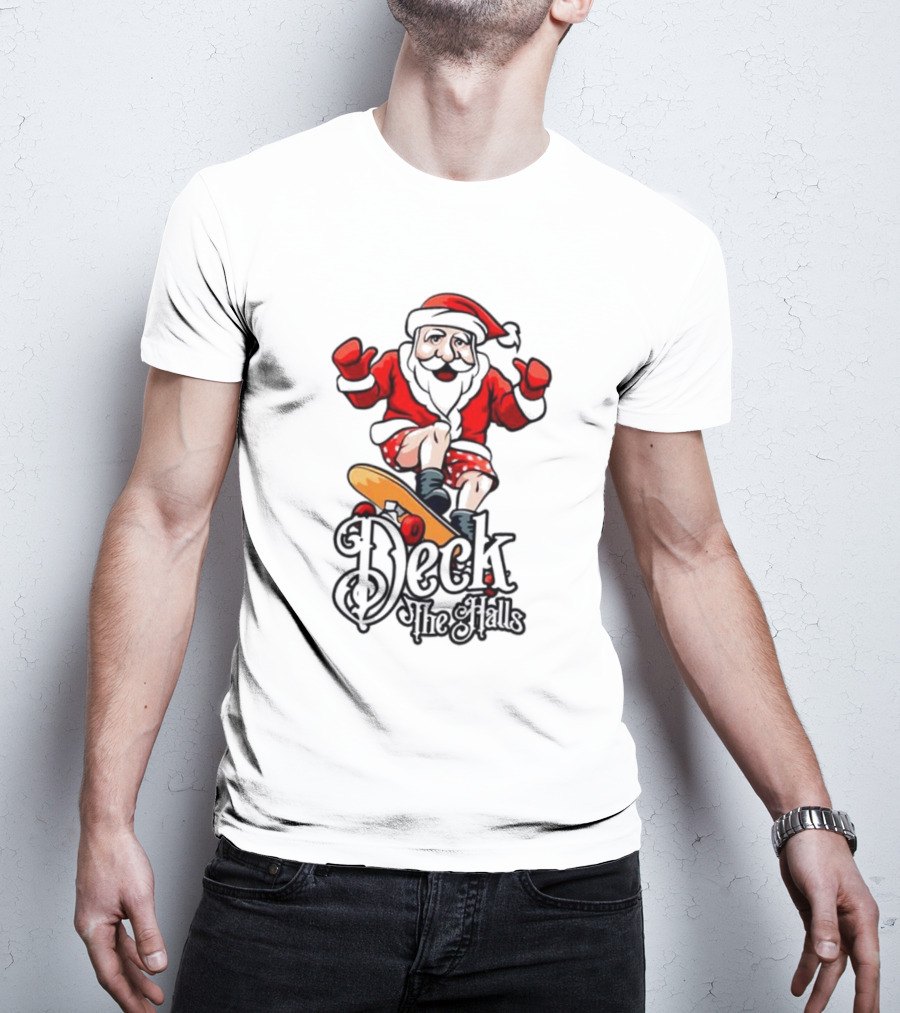 Skateboarding Santa Claus Deck The Halls Christmas Holiday Fun T-Shirt