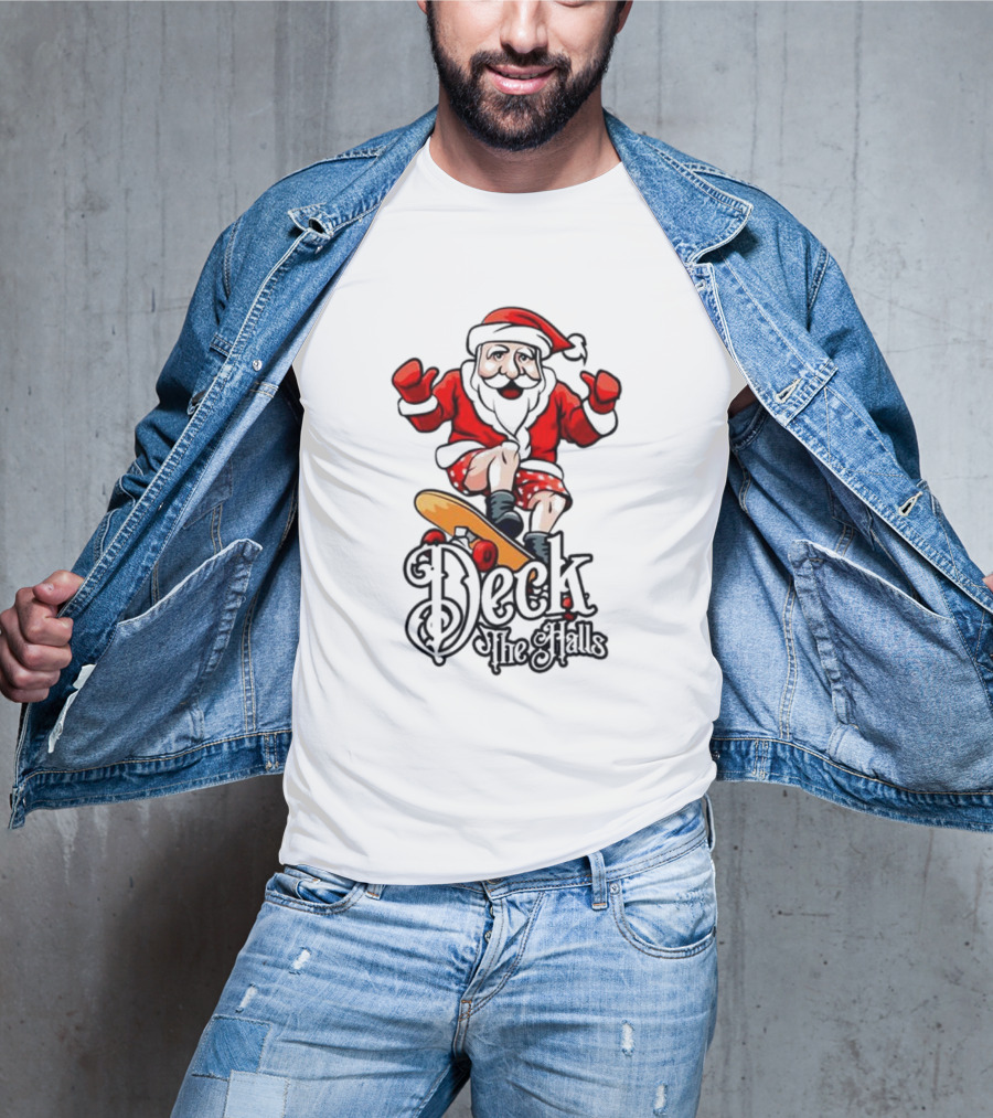 Skateboarding Santa Claus Deck The Halls Christmas Holiday Fun T-Shirt