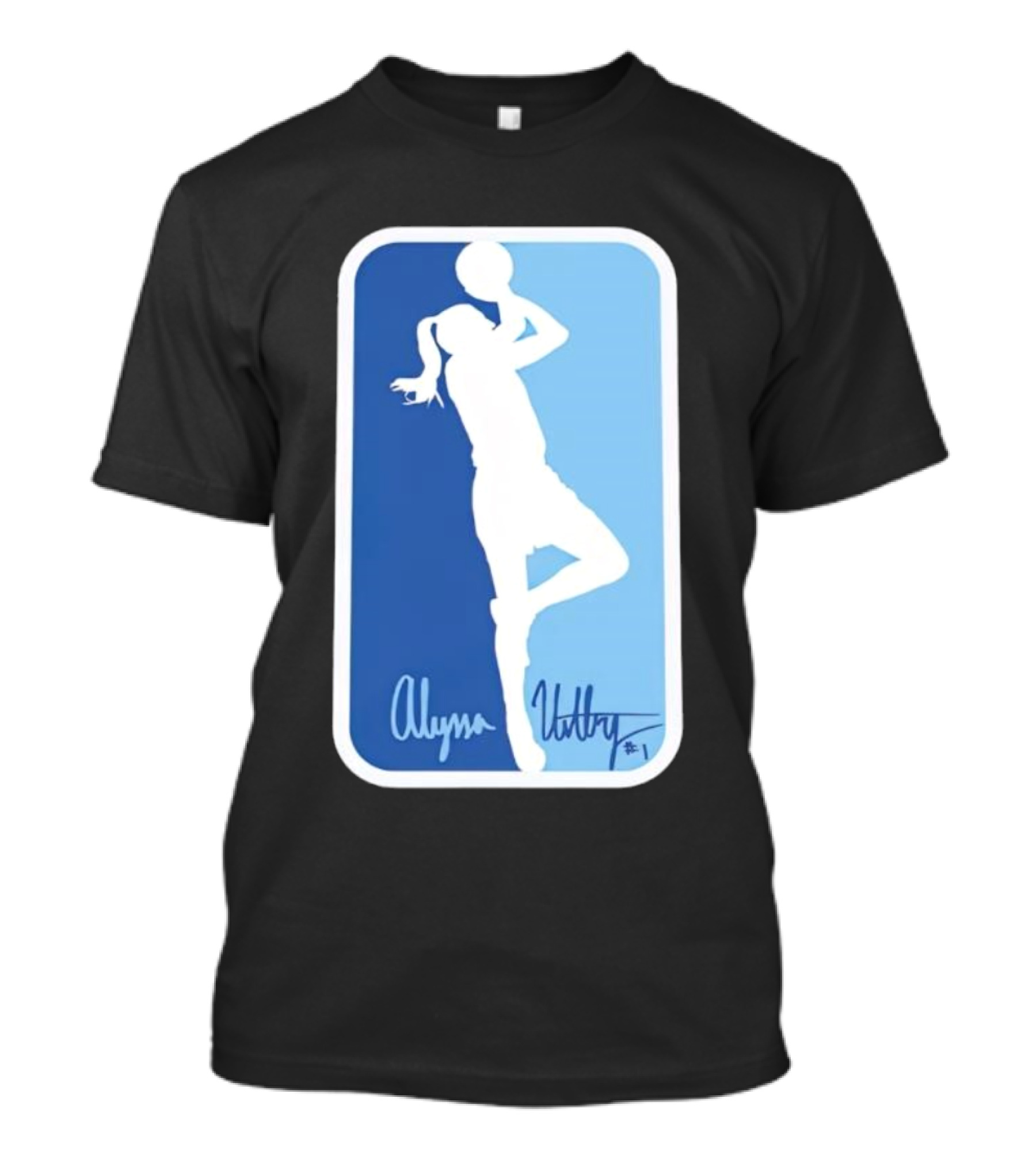 Alyssa Ustby #1 Basketball Silhouette Icon Blue Rectangle T-Shirt