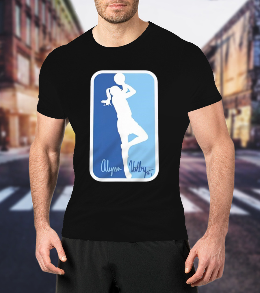 Alyssa Ustby #1 Basketball Silhouette Icon Blue Rectangle T-Shirt